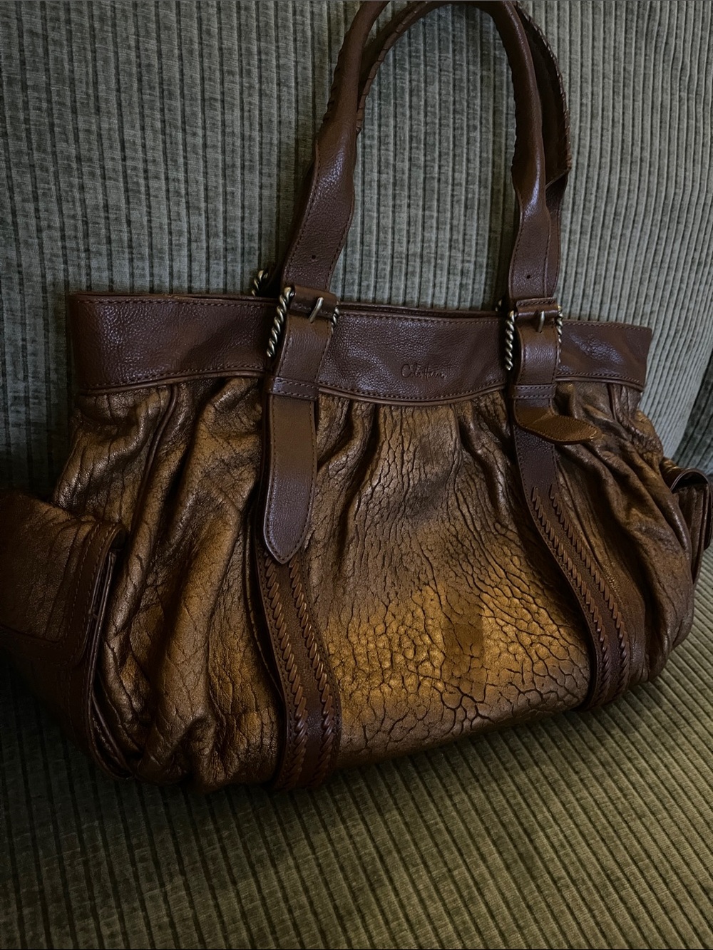 Cole Haan Brown Textured Leather Shoulder Tote
